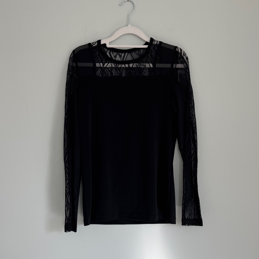 Anatomie Black Long Sleeve Top With Lace/ Mesh Panels